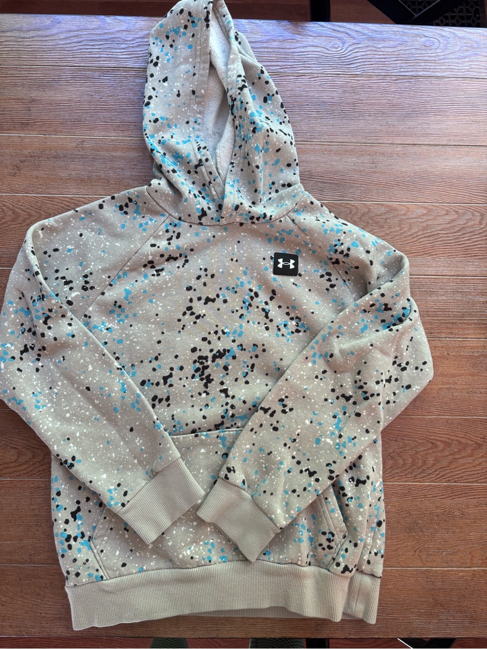 Under Armour gray Hoodie with Black, White & Blue Paint Splatter